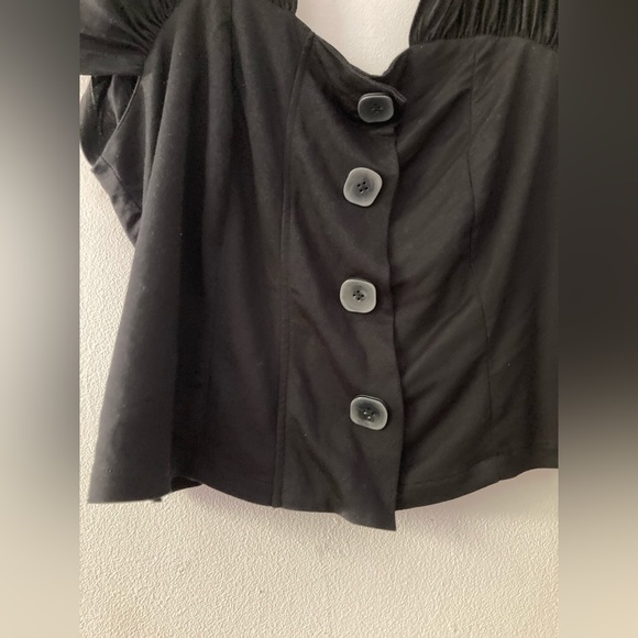 Eloquii Black Blouse with Ruched Sleeves and Square Button Detail - Picture 2 of 7